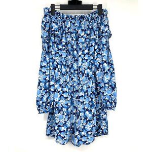 Michael Kors Romper Blue Floral Print Off Shoulder Long Sleeve